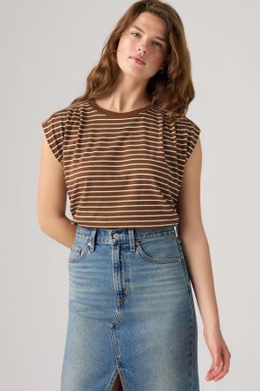 Levi's Pleated Muscle Tank Top - Women - XS - Brown / Golf Course Stripe Downtown Brown