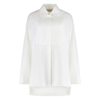 Golden Goose Overhemden, Dames, Wit, S, Katoen, Oversized overhemd met geplooide slabbetje en sierknopen