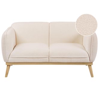 Beliani Sof&aacute; 2 Plazas De Boucl&eacute; Estilo Escandinavo Con Patas C&oacute;nicas De Madera Tapizado Beige Claro Ljung