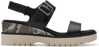 Clarks Womens Modern Casuals Wedge Sandal, Black Combi Leather, 9.5 Wide