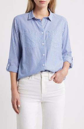 Beach Lunch Lounge Annalisa Stripe Shirt in Dell Blue at Nordstrom, Size X-Small