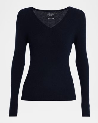 Majestic Filatures Cashmere Rib Knit V-Neck Sweater