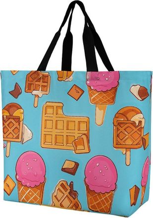 Generic Ice Cream And Waffle Pattern Shopper Bag Waterproof Women Handbag Eco Friendly Shoulder Bags For Work Picnic College
