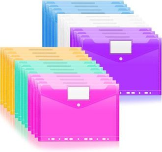 OEM 30 Carpetas A4 De Pl&aacute;stico Transparente Perforado Con Cierre A Presi&oacute;n Y Etiqueta Para Documentos, Papel Y Tarjetas (colores Surtidos)