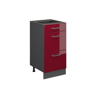 Vicco Mueble Bajo De Cocina R-line, Rojo Burdeos Alto Brillo, 40 Cm Con Cajones, Sin Encimera Vicco