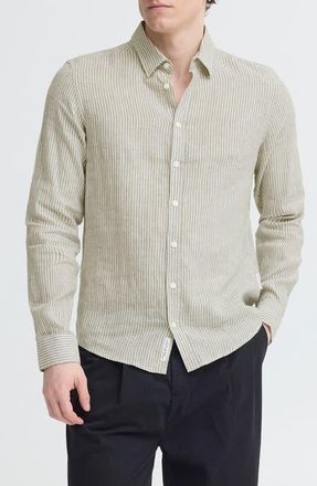 Casual Friday Striped Linen and Cotton Shirt in Mermaid Melange at Nordstrom, Size X-Large