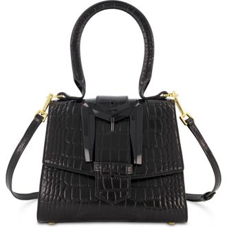 Mac Duggal Crocodile Leather Buckle Detail Mini Handbag in Black at Nordstrom