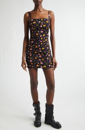 Dolce & Gabbana Rose Bouquet Ruched Stretch Silk Charmeuse Minidress in Rose E Mazzolini Fdo at Nordstrom, Size 14 Us