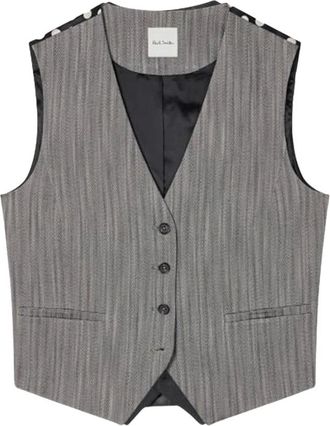 Paul Smith Herringbone Waistcoat With Contrast Back - Dames - Jassen - Grijs - Maat: S Zijde