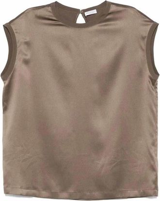 Brunello Cucinelli Mouwloze zijden top met sleutelgatdetail - Dames - Tops zonder mouwen - Bruin - XS - Tops