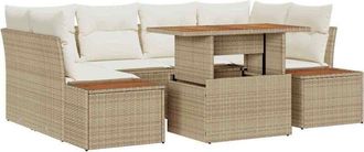 vidaXL Conjunto De Sof&aacute; De Jard&iacute;n 7 Pcs Beige Polirat&aacute;n Vidaxl