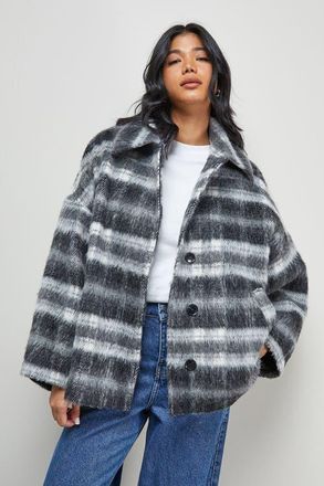 Warehouse Check Oversized Short Car Coat in Multi at Nordstrom, Size 10