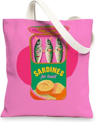 Generic Sardine Graphic Canvas Tote Bag, Colorful Reusable Shopping Bags, Lightweight Peach Shoulder Strap Bags, Peach, 13x15 Inch