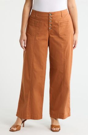 Wit & Wisdom Skyrise Exposed Button Wide Leg Twill Pants in Desert Bronze at Nordstrom, Size 14W
