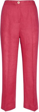 Elena Miro Linnen broek met elastische tailleband - Dames - Vrijetijds broeken - Roze - L - Linnen - Broeken