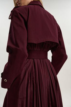 Karen Millen Womens Pleated Back Trench Coat - Berry Cotton - Size 12 UK