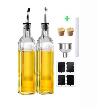 OEM Dispensador De Aceite De Oliva: Juego De 2 Piezas De Vidrio Aceite De Oliva Vinagre 2 Boquillas De Acero Inoxidable, 500 Ml