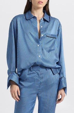 Derek Lam Lorina Boarder Stripe Shirt in Ultramarine/Navy/Ecru at Nordstrom Rack, Size X-Small