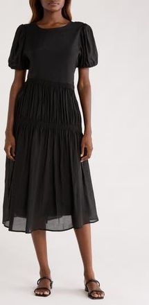 Melloday Puff Sleeve Smocked Tiered Midi Dress in Black at Nordstrom Rack, Size X-Small