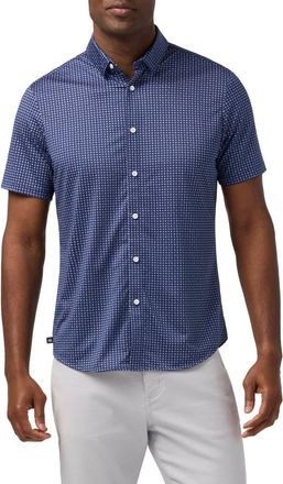 Mizzen+Main Halyard Trim Fit Geo Pattern Short Sleeve Button-Up Shirt in Midnight Navy Circle Dash at Nordstrom, Size Xx-Large