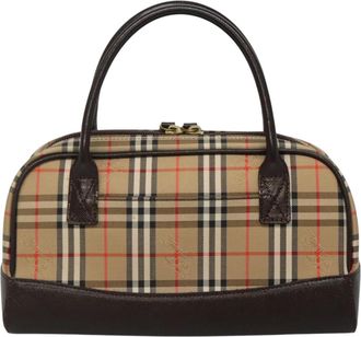 Burberry Nova Check Beige Canvas Handbag (Pre-Owned)