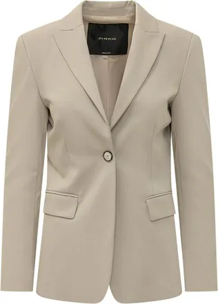 Pinko Beige Solid Notched Lapel Blazer