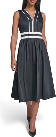 Karl Lagerfeld Bow Detail Sleeveless Stretch Cotton Dress in Black at Nordstrom, Size 16