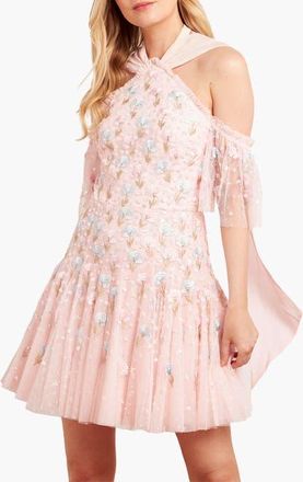 Needle & Thread Dandelion Ditsy Halter-neck Mini Dress in Seashell at Nordstrom, Size 2