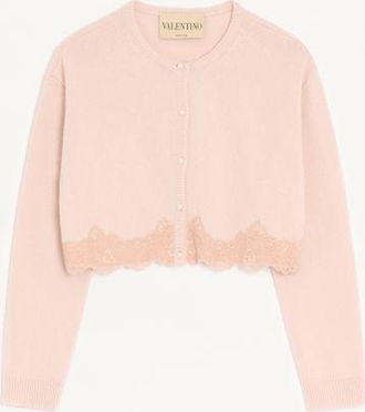 Valentino Cardigan In Lana Con Pizzo Donna ROSA XL