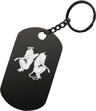 Generic Devil Angel Girls Laser Engraved Steel Dog Tag Keychain Keyring