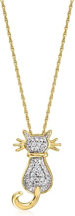 Ross-Simons Diamond Cat Pendant Necklace in 18kt Gold Over Sterling