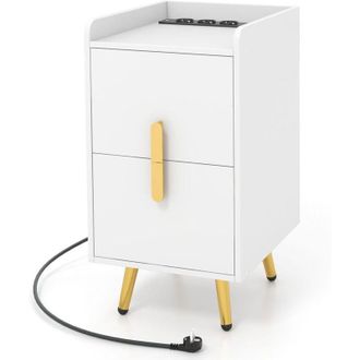 Costway Costway - Mesita De Noche Con Estaci&oacute;n De Carga, 2 Puertos Usb Y 3 Salidas, Mesillas De Noche Dormitorio Con 2 Cajones, Mesa De Noche Dormitorio Sala,