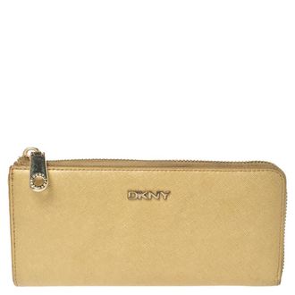 DKNY Dkny Metallic Beige Leather Zip Around Wallet