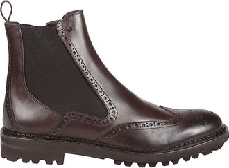 Baldinini Brown Brogue Zippered Calf Leather Boots