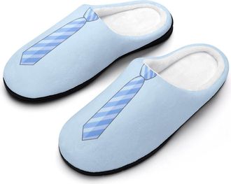 Generic Blue Stripe Tie Funny Mens Slippers Cotton Warm House Shoes Memory Foam Sandals Print Size 7-14
