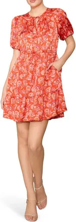 Melloday Puff Sleeve Print Minidress in Red at Nordstrom Rack, Size X-Large