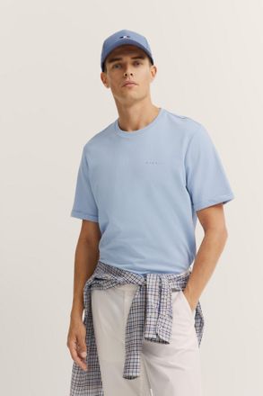 Bugatti T-Shirt BUGATTI, Herren, Gr. 4XL, blau (330, blaugrau), 100% Baumwolle, unifarben, normal, Rundhals, gerader Abschluss, Shirts T-Shirt, mit Print