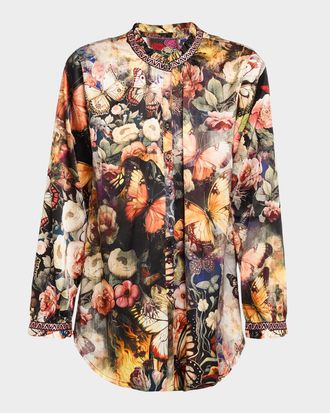 Johnny Was Yoella Embroidered Floral-Print Tunic