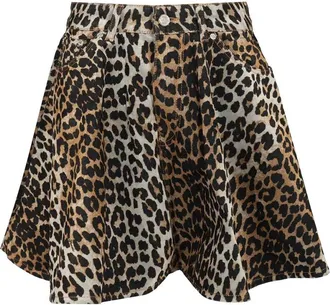 Ganni Rokken, Dames, Veelkleurig, M, Denim, Leopard Denim Miniskirt