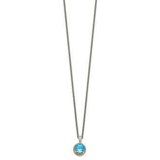 Diamond2Deal Sterling Silver with 14K Accent Round Blue Topaz Pendant Necklace