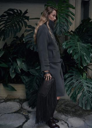 Mango Cappotto lana cintura grigio - Donna - S - MANGO