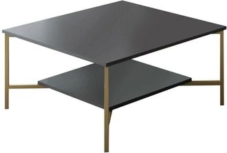 Dmora Mesa De Caf&eacute; Dichiar, Mesa De Centro Baja, Revistero Para Sof&aacute;, Estante De La Sala De Estar, 80x80h40 Cm, Antracita Y Negro - Dmora