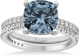 Allurez Gray Spinel & Diamond Cushion-Set Semi-Eternity Bridal Set 14K White Gold (3.22ct)