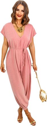 Crazy Girls Womens V Neck Short Sleeves Jumpsuit, Rose Pink, ML (UK 12-14)