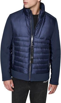 Karl Lagerfeld Mixed Media Jacket in Navy at Nordstrom Rack, Size Xx-Large