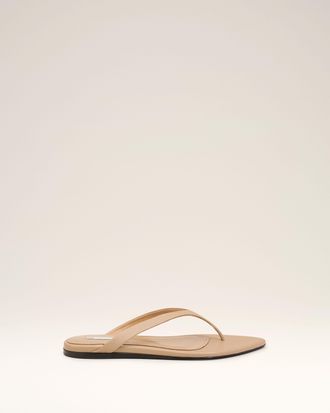 Ami Beige Lamb Leather Pointed Toe Flip Flops Beige - 36 - for Women