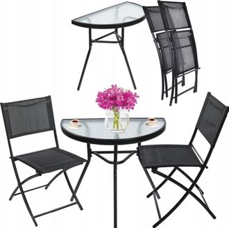 OEM Set Di Mobili Da Balcone/terrazza Con Tavolo, 2 Sedie Pieghevoli E Tavolino Nero