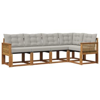 vidaXL Conjunto De Sof&aacute;s De Exterior 5 Pcs Natural Y Gris Claro Vidaxl