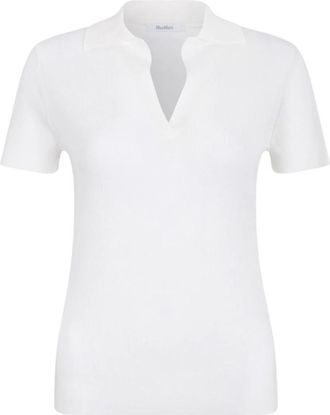 Max Mara Mxmalbero Ribgebreide Wollen Poloshirt - Dames - V-hals truien - Wit - XL - Wol - Truien & Vesten