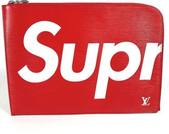 Louis Vuitton Red Color White Epi Leather Clutch Bag Pochette (Pre-Owned)